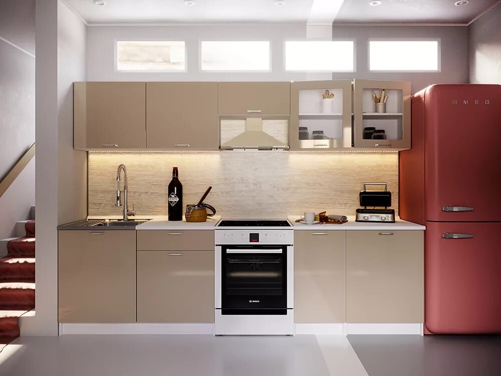 Кухонные гарнитуры капучино фото Купить Модульная кухня "Ритмо" (капучино глянец) по цене 16690 руб в Новосибирск