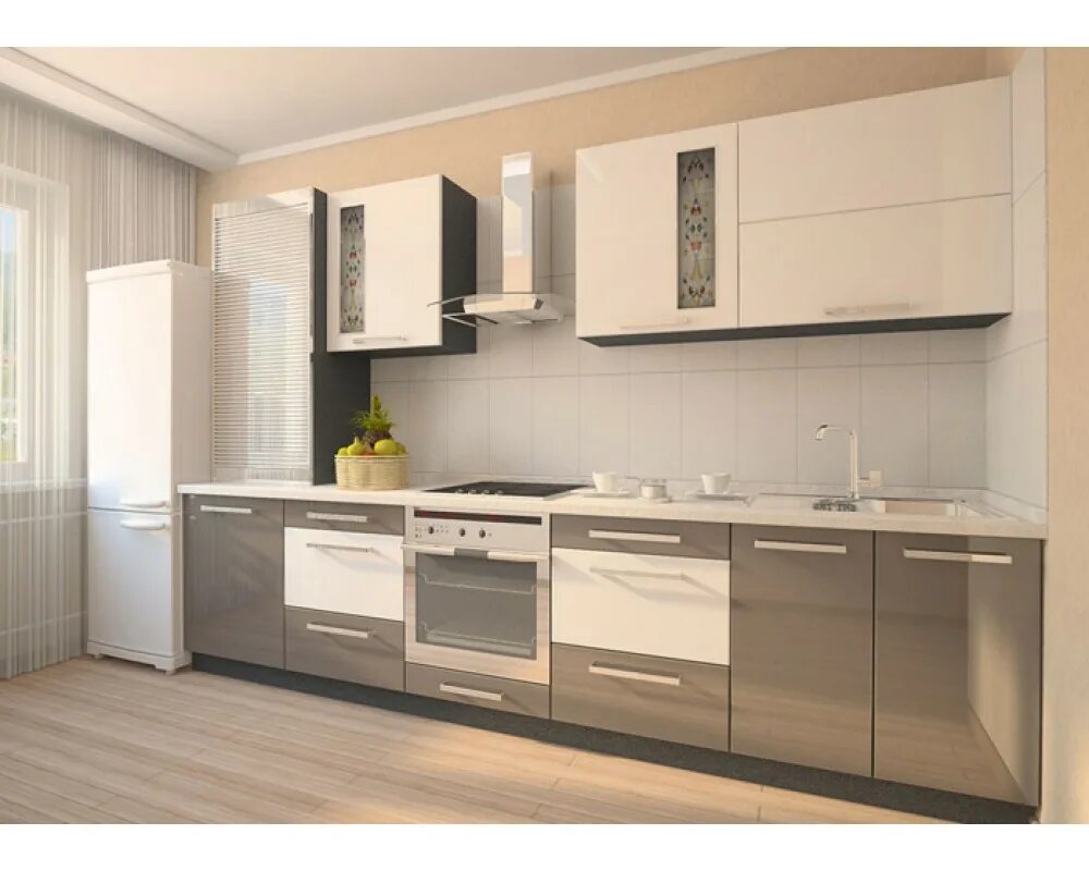 Кухонные гарнитуры капучино фото Кухня Акрил капучино-белая 38