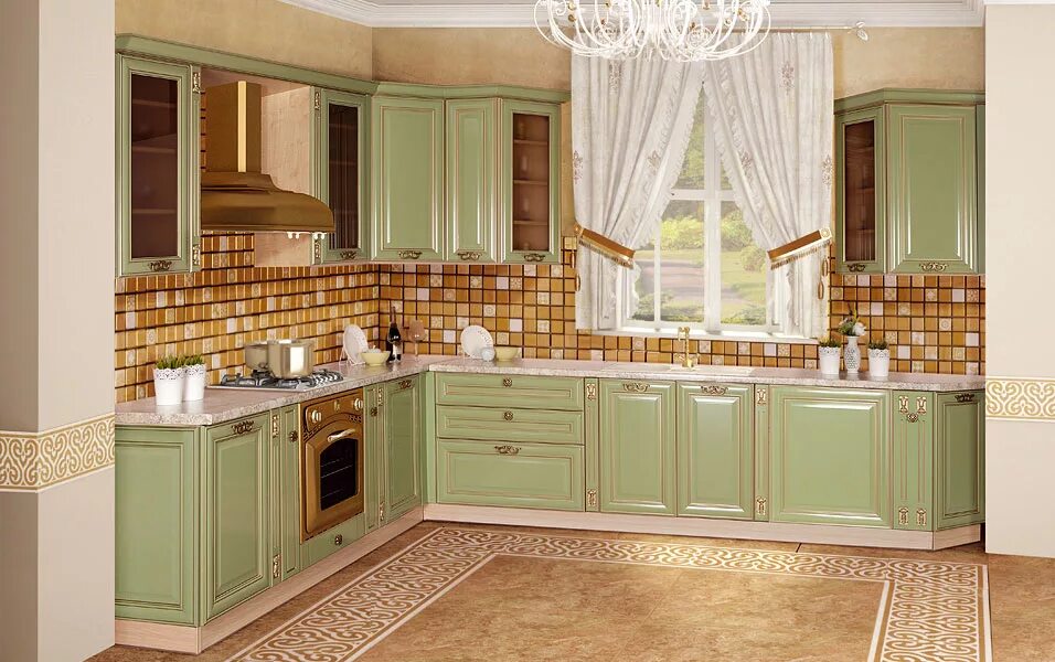 Кухонные гарнитуры краснодар фото цены Модули серии Кухня "Джульетта" (серебристо-зеленый), цена за п.м. по цене 57630 