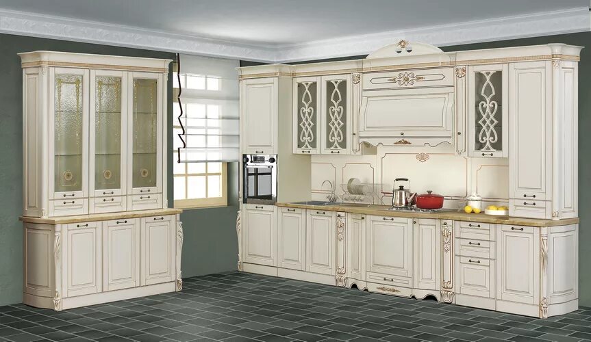 Кухонные гарнитуры краснодар фото цены Кухня София II ваниль купить за 132 082 руб в VrukiMebel.ru