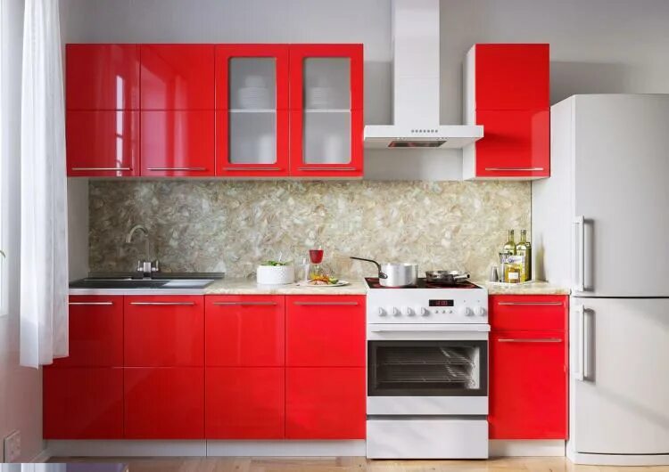 Кухонные гарнитуры красного цвета фото Совместные покупки - Томск - КУХНЯ КРАСНЫЙ ГЛЯНЕЦ ФАСАД 500х720 МДФ ДЗЕРГАЗ : НО