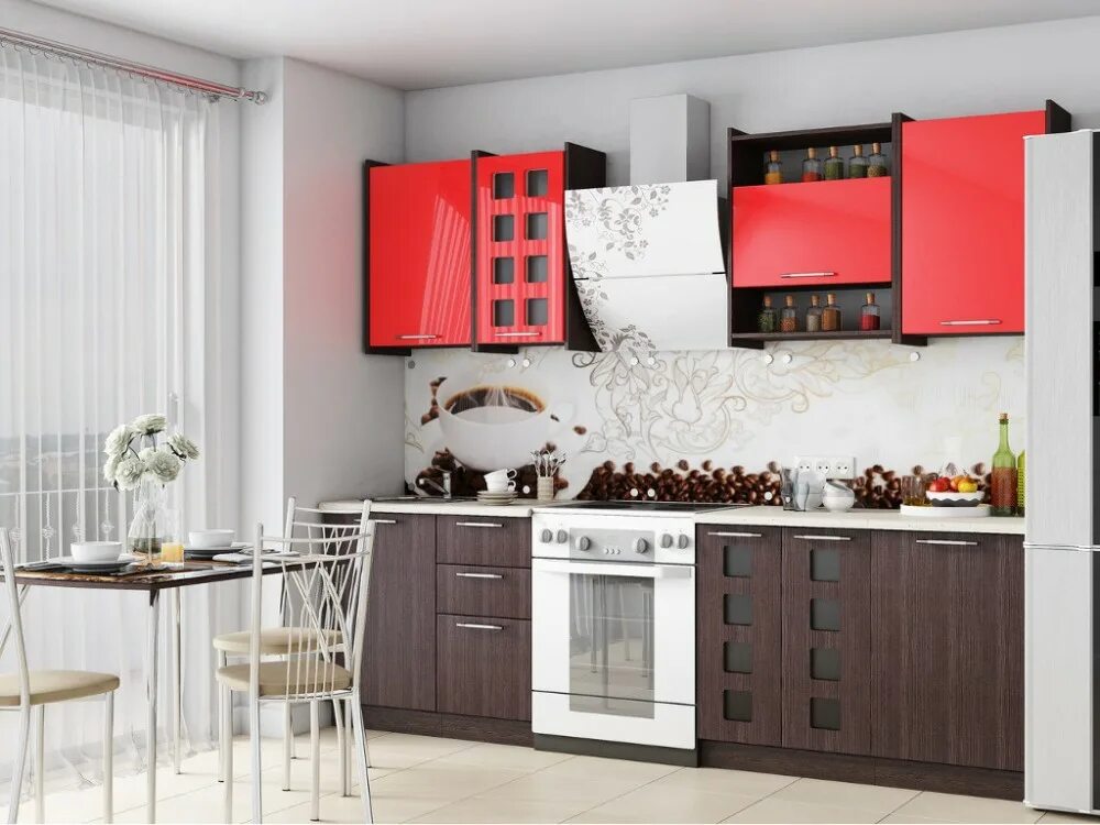 Кухонные гарнитуры красноярске фото цены Кухня Легенда 19 (2 м) Красный /Венге купить в Екатеринбурге