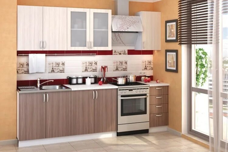 Кухонные гарнитуры купить фото Кухня Дина 2,0 ясень шимо светлый/ясень шимо темный купить в Москве - цена 18 50