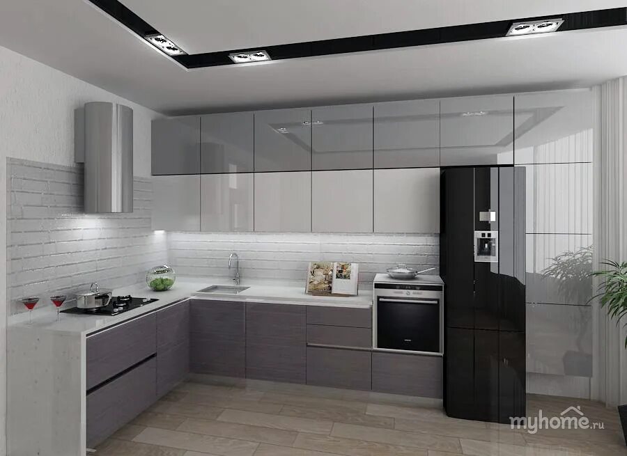 Кухонные гарнитуры минимализм фото Угловая серая кухня в современном стиле за 1200 (12 фото)