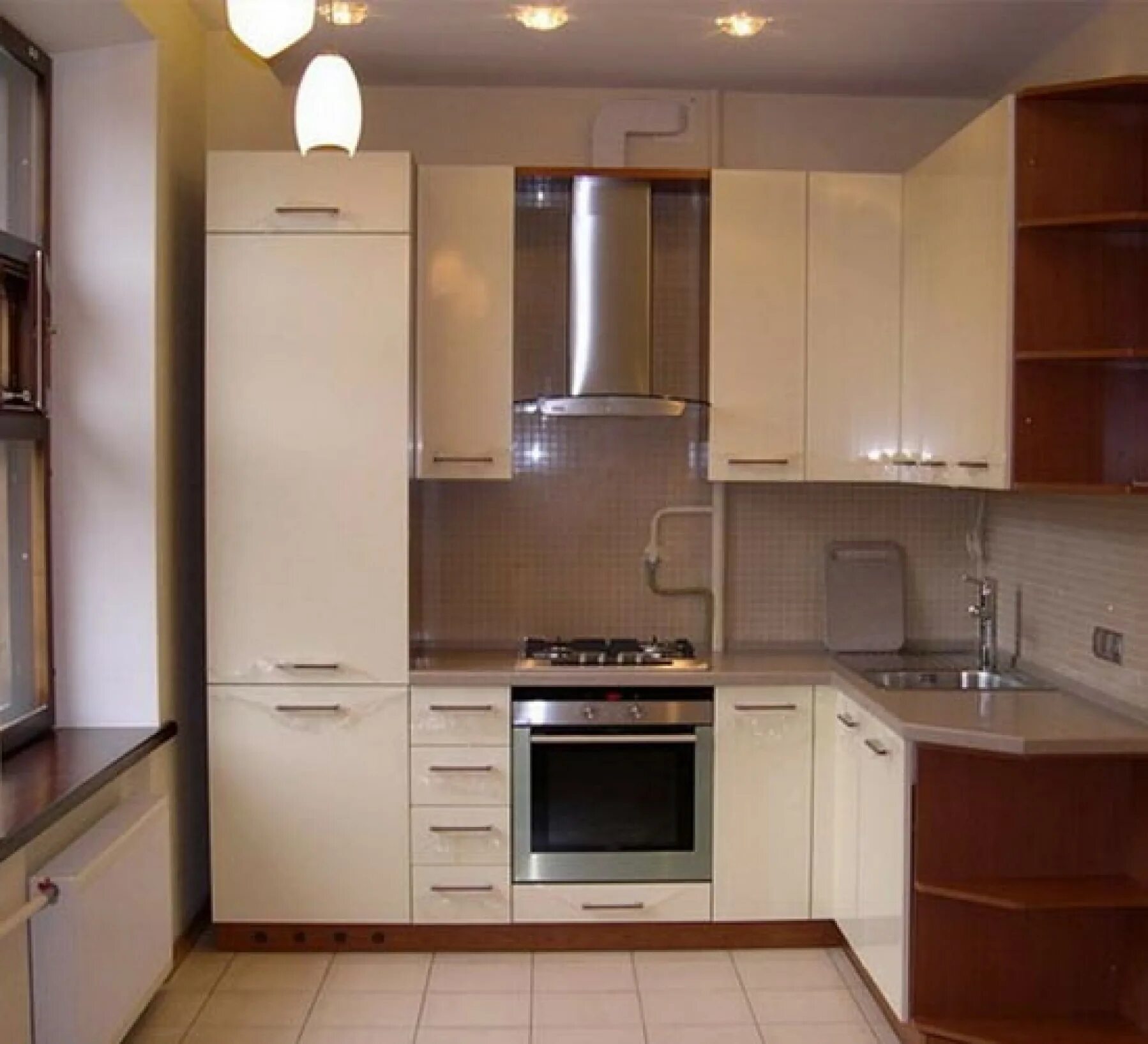 Кухонные гарнитуры на маленькую кухню дизайн фото Угловая кухня Бежевая и Ольха натуральная от Landl.