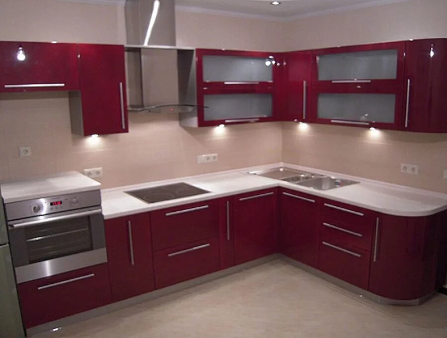 Кухонные гарнитуры на заказ фото Красная кухня цена в Минске недорого