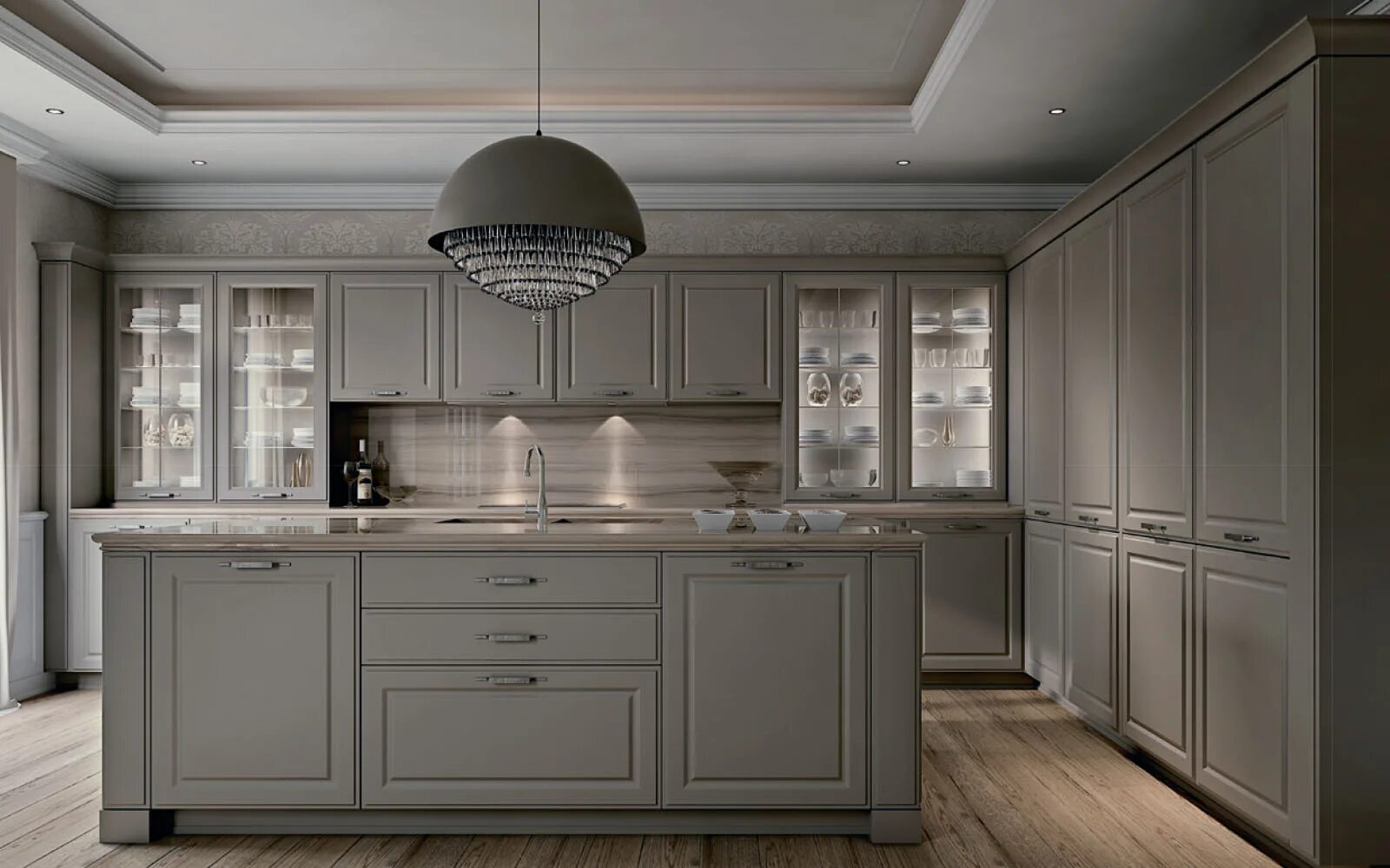 Кухонные гарнитуры неоклассика фото Кухня Gonzaga с эффектными матовыми фасадами Itacom