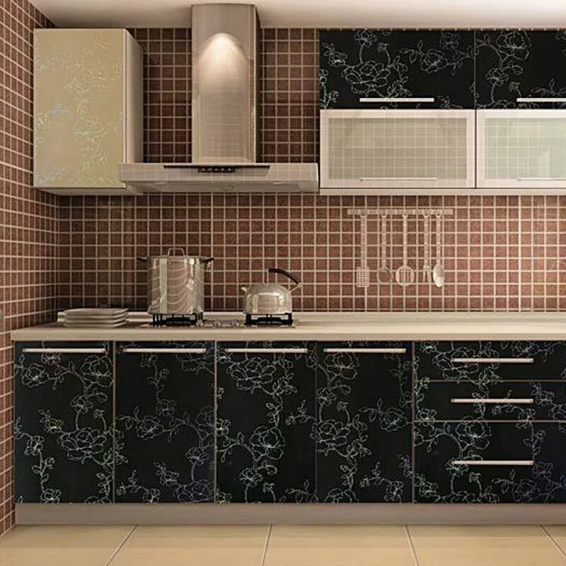Кухонные гарнитуры обклеенные пленкой фото New Kitchen Wall Cupboard Cover Sticker Oil proof Stain resistant Background Glo