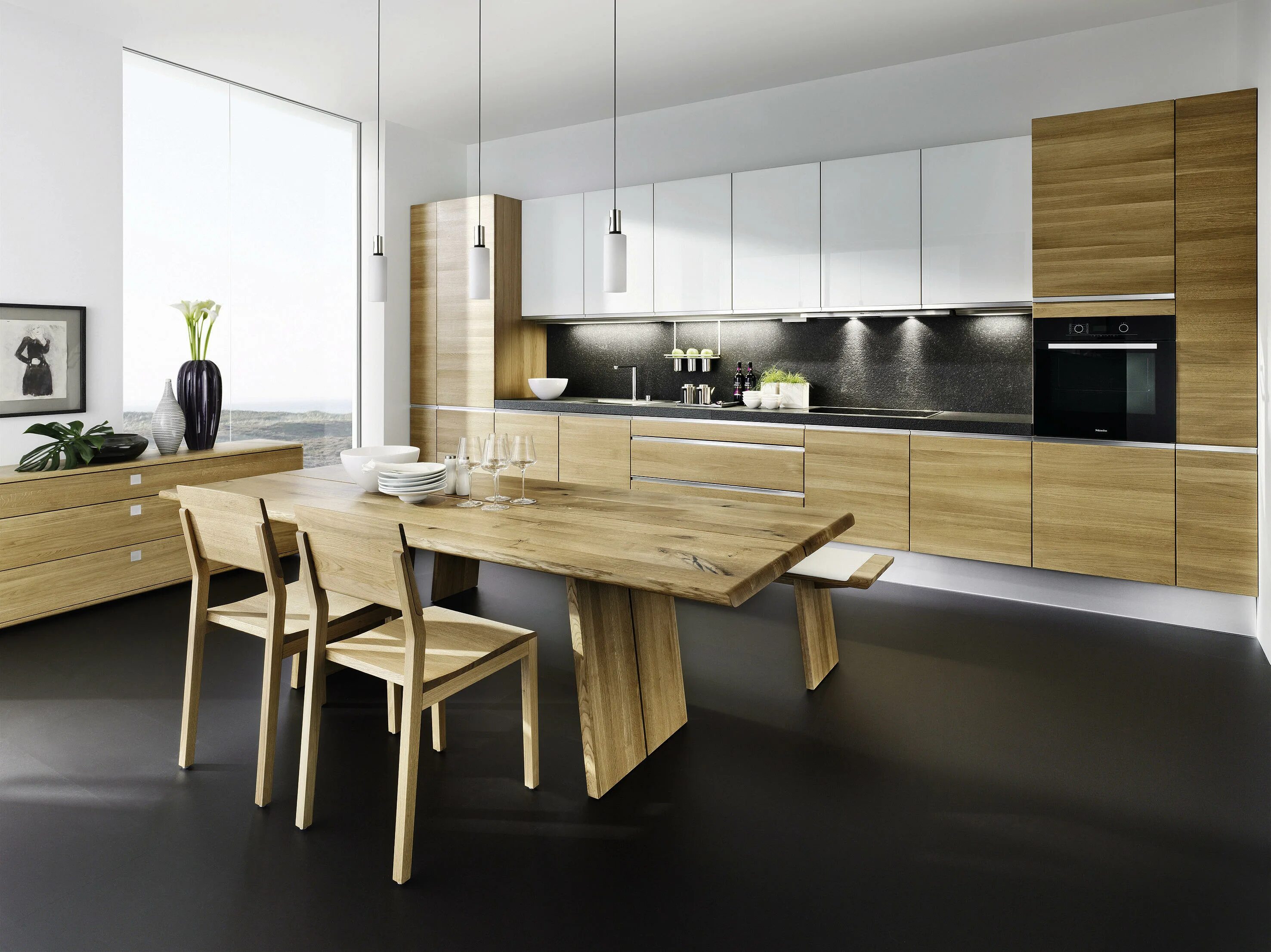 Кухонные гарнитуры под дерево современные фото Кухня дерево современная