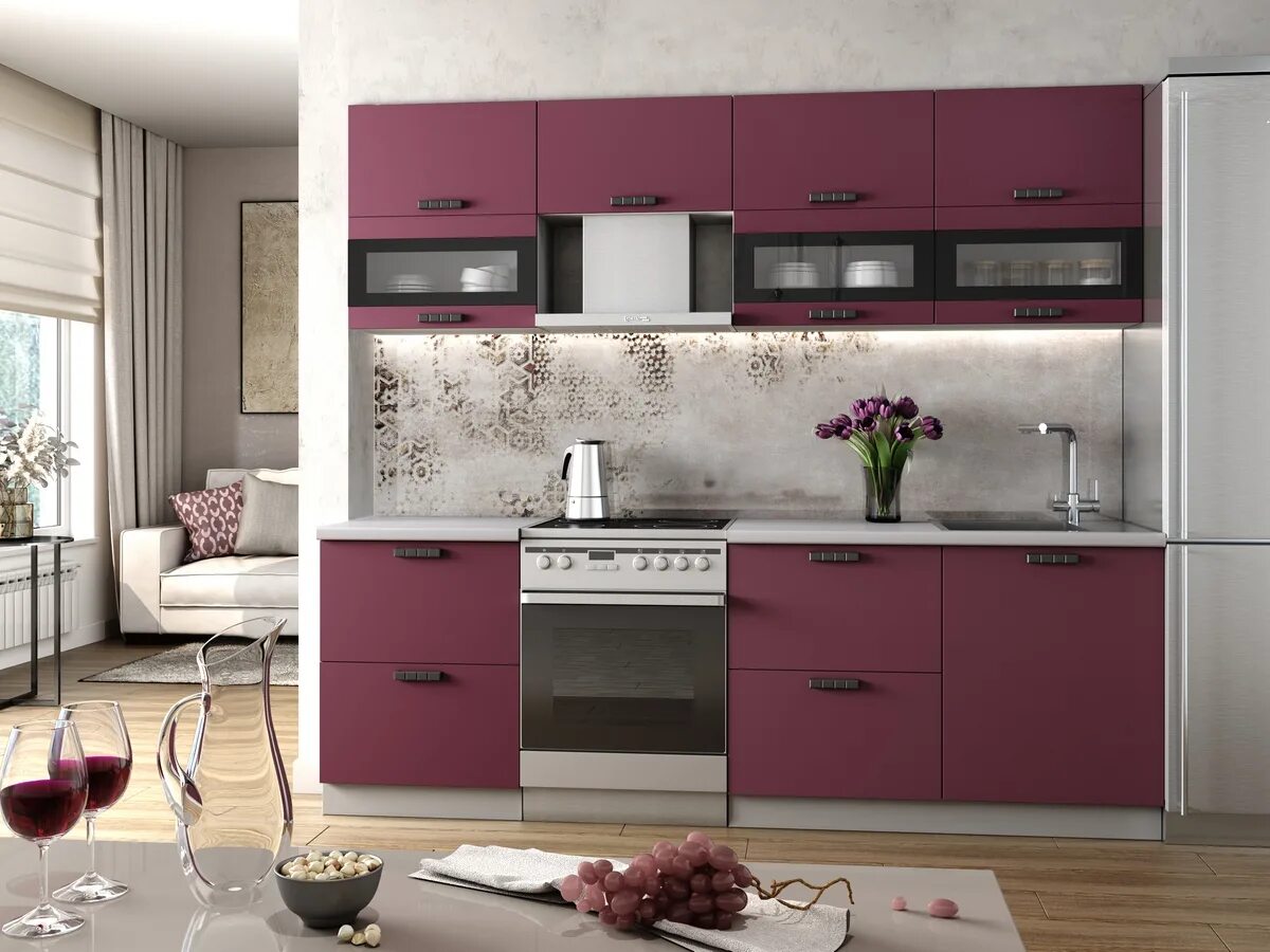 Кухонные гарнитуры примо фото Купить Модульная кухня "Ройс" (виноград софт) по цене 40190 руб в Новосибирске в