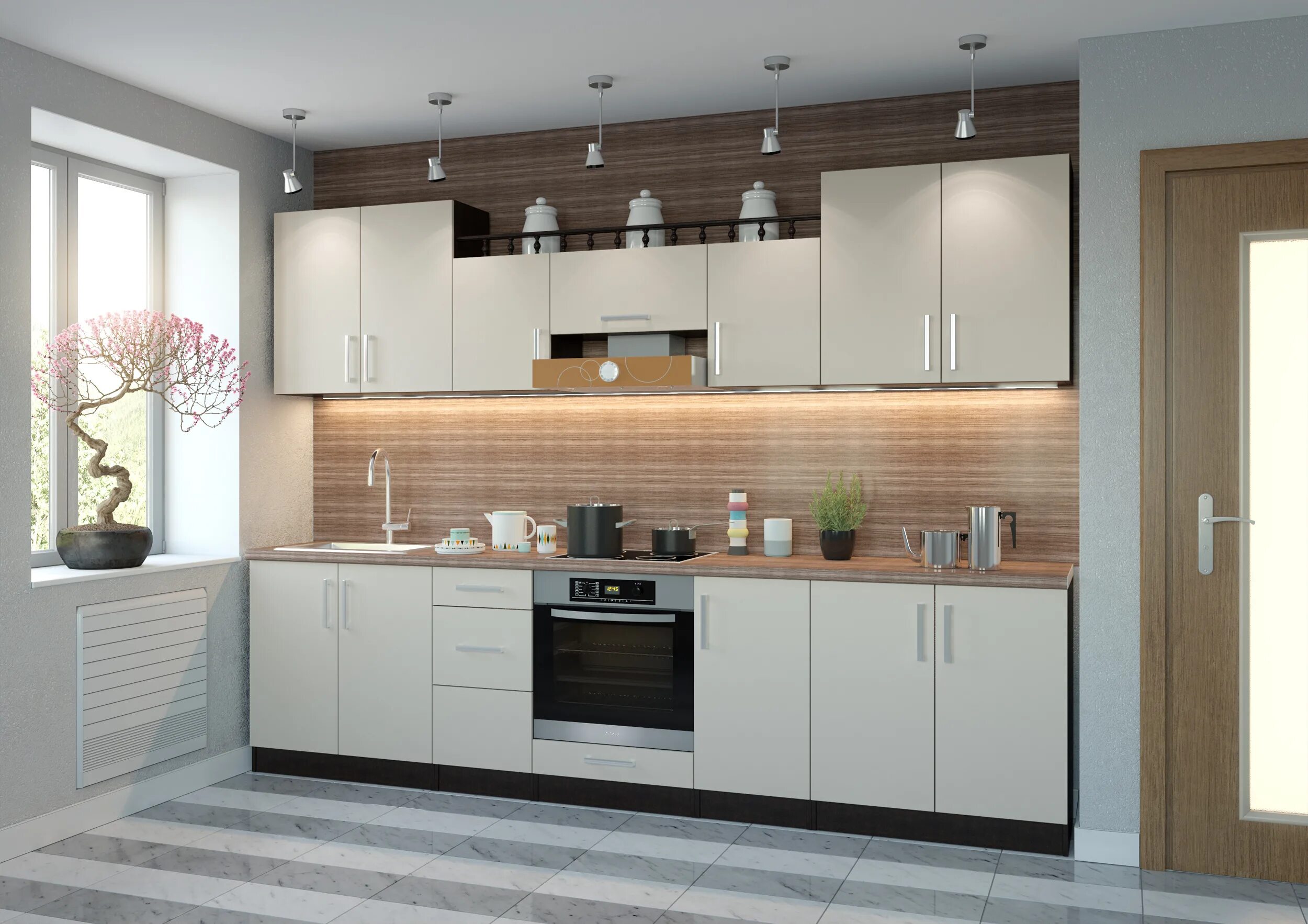 Кухонные гарнитуры прямые 2.5 метра фото Арина-4 кухонный гарнитур (Дуб Феррара/Бежевый) купить со скидкой 20 % в интерне