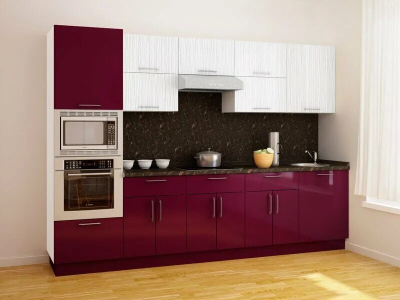 Кухонные гарнитуры прямые фото и цены Бордовая кухня - особенности применения цвета и лучшие сочетания интерьера Dizaj