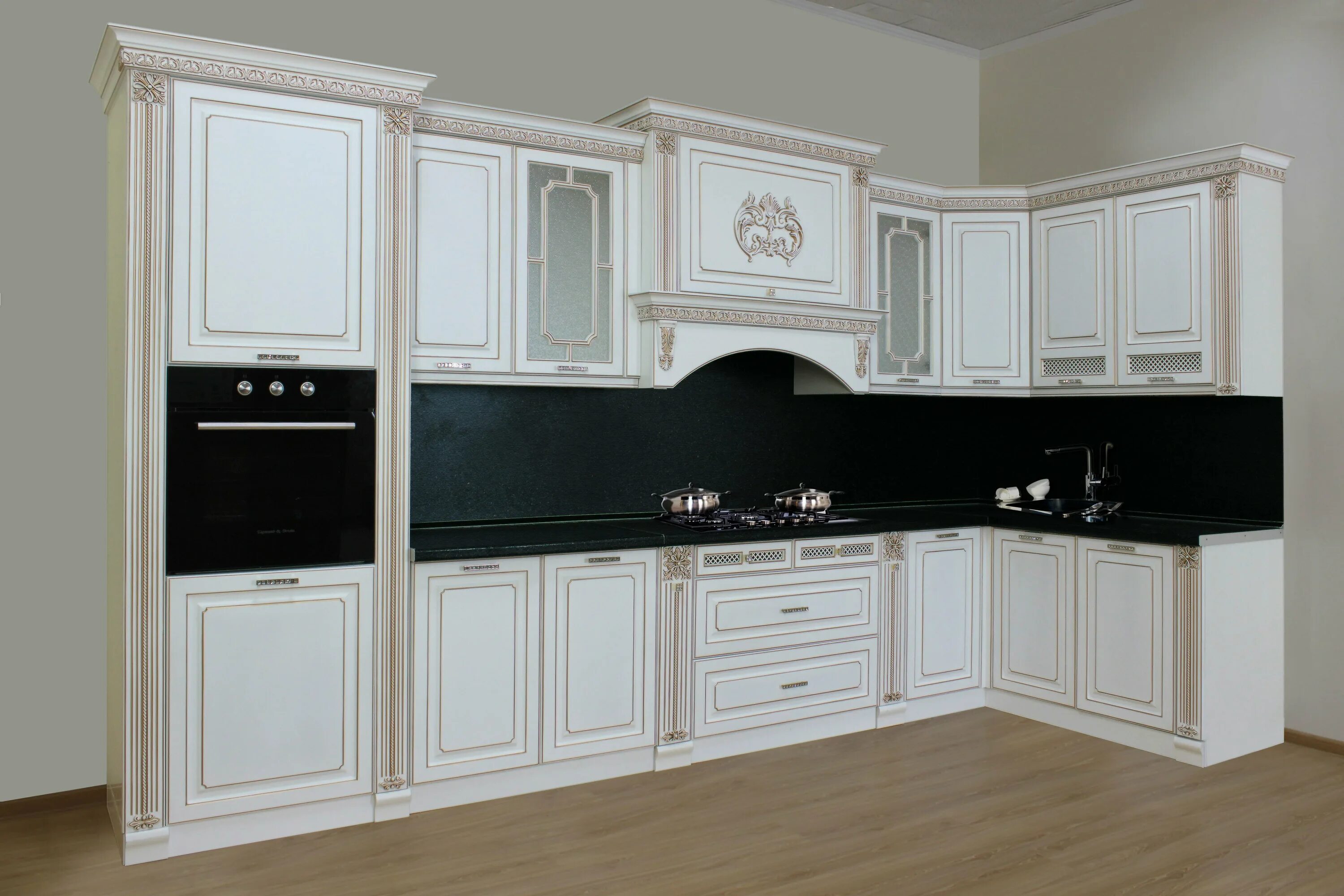 Кухонные гарнитуры ставрополь фото Кухонный гарнитур "Florencia" угловой 3970 Х 1610 мм цвет "крем с золотой патино