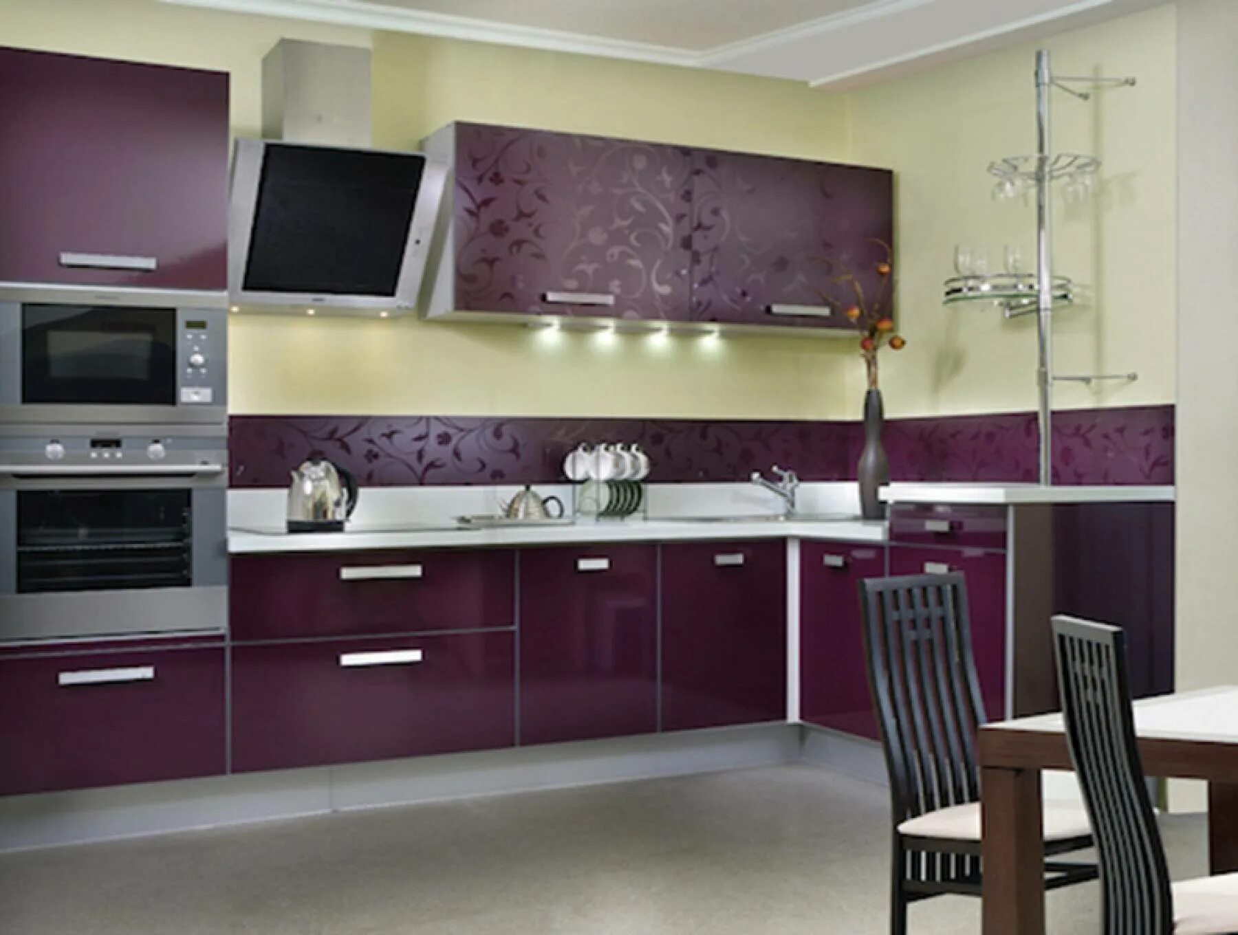 Кухонные гарнитуры цвета фото сочетание цветов Кухня баклажан в интерьере: фото, сочетание с другими цветами, мебель