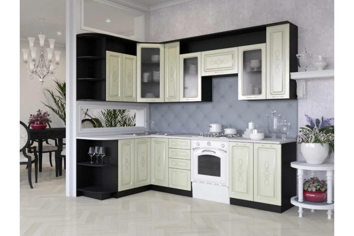 Кухонные гарнитуры угловые фото и цены Кухня угловая Виола Идиллия жемчуг текстурный Артем мебель купить недорого в инт