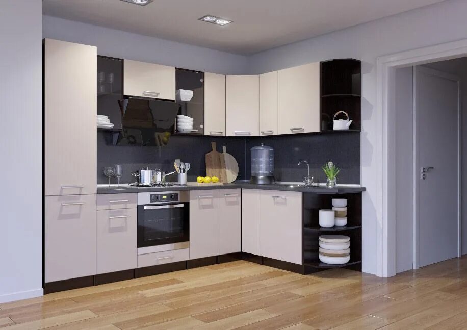 Кухонные гарнитуры угловые фото и цены kuhniformat Угловая кухня Арина-25 бежевая