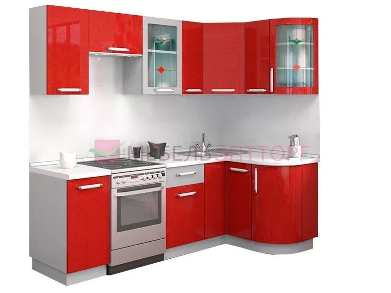 Кухонные гарнитуры угловые купить фото КухняТрапеза Классика угловая 1230х1785 мм с гнутыми фасадами купить в интернет-