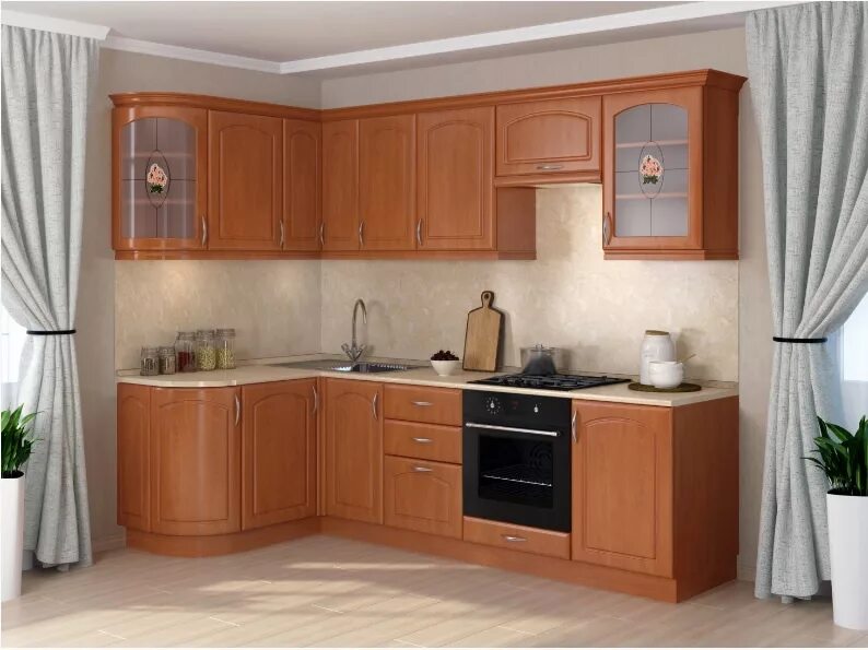 Кухонные гарнитуры угловые купить фото Кухня Классика угловая 1435*2000 с гнутыми фасадами 2 кат. Боровичи мебель из ра