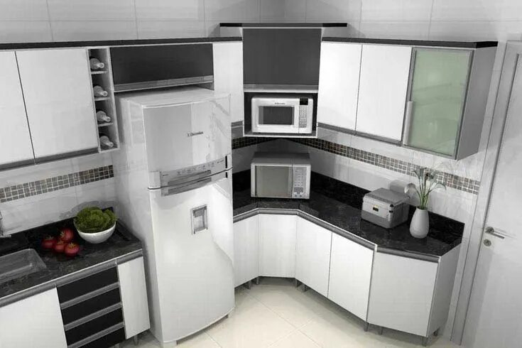 Кухонные гарнитуры угловые с холодильником фото Pin by Micheline Pineau on Cuisine Modern kitchen appliances, Kitchen tiles desi