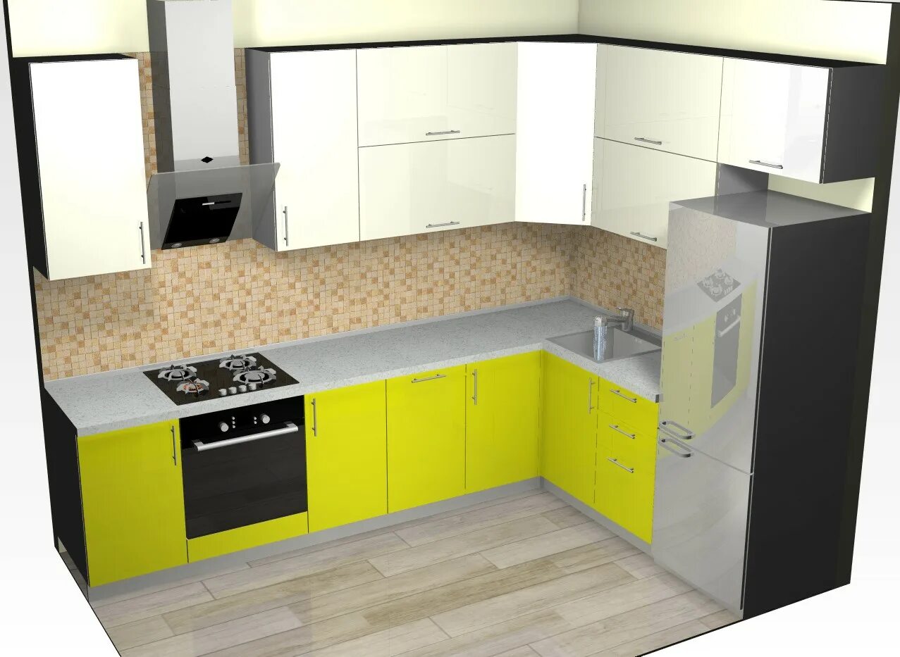 Кухонные гарнитуры угловые с холодильником фото Кухня с двумя углами: найдено 90 картинок