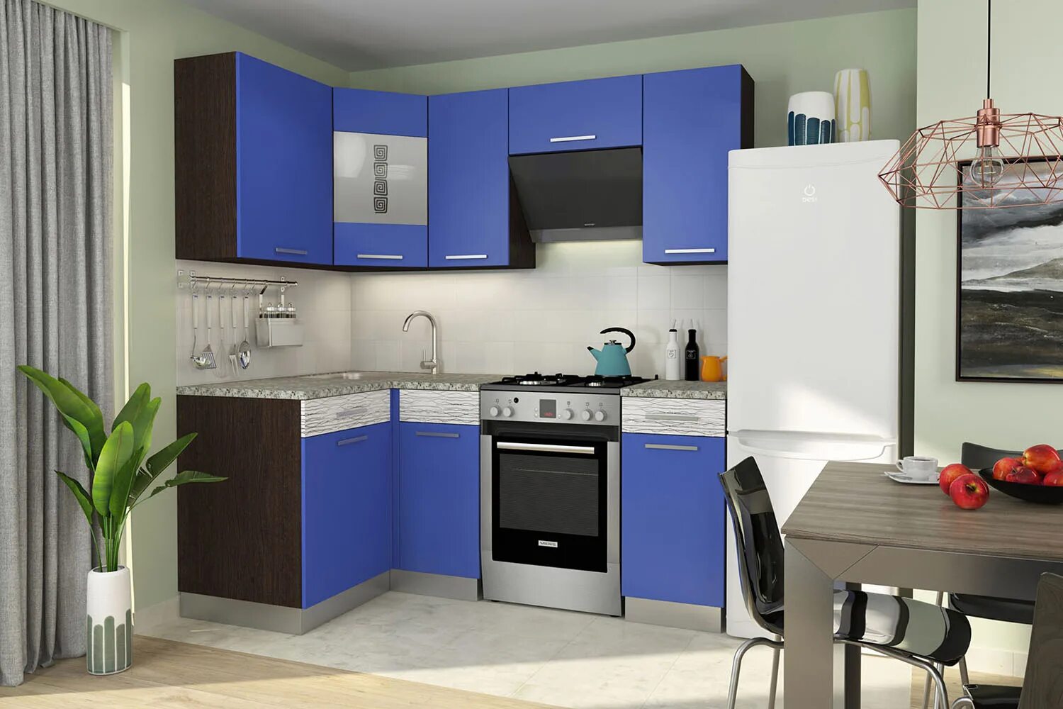 Кухонные гарнитуры в екатеринбурге фото и цены Кухонный гарнитур Алиса 9 Венге/Синий (готовая композиция) - купить с доставкой,
