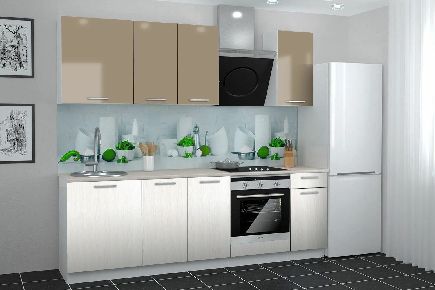 Кухонные гарнитуры в элисте фото и цены Кухня Прямая ХИТ 240.1 Кофе с молоком глянец/Ясень белый купить в Екатеринбурге 