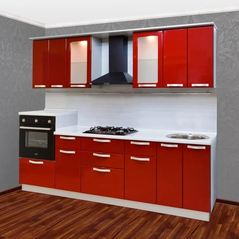 Кухонные гарнитуры в рязани фото цены Кухня пленка МДФ темно-красный перламутр
