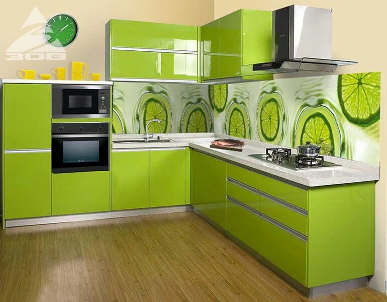 Кухонные гарнитуры зеленого цвета фото Кухня пластик Черный/Снежный