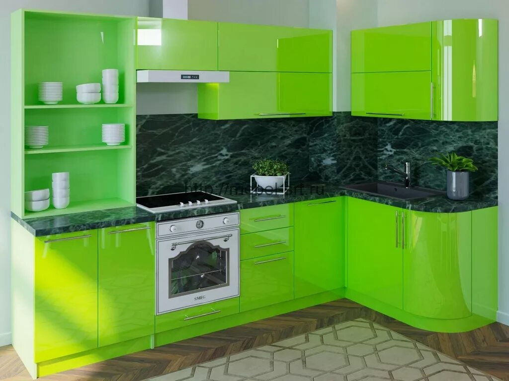 Кухонные гарнитуры зеленого цвета фото Кухня зеленая 75 заказать недорого в Москве - 1Кухонный