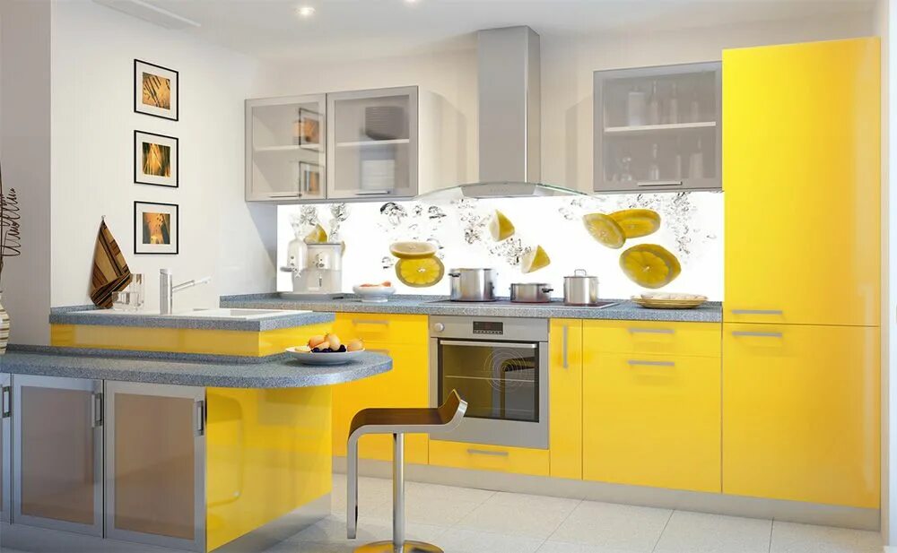 Кухонные гарнитуры желтый фото Zitronen Motiv Küchenrückwand Yellow kitchen designs, Kitchen design gallery, Mo