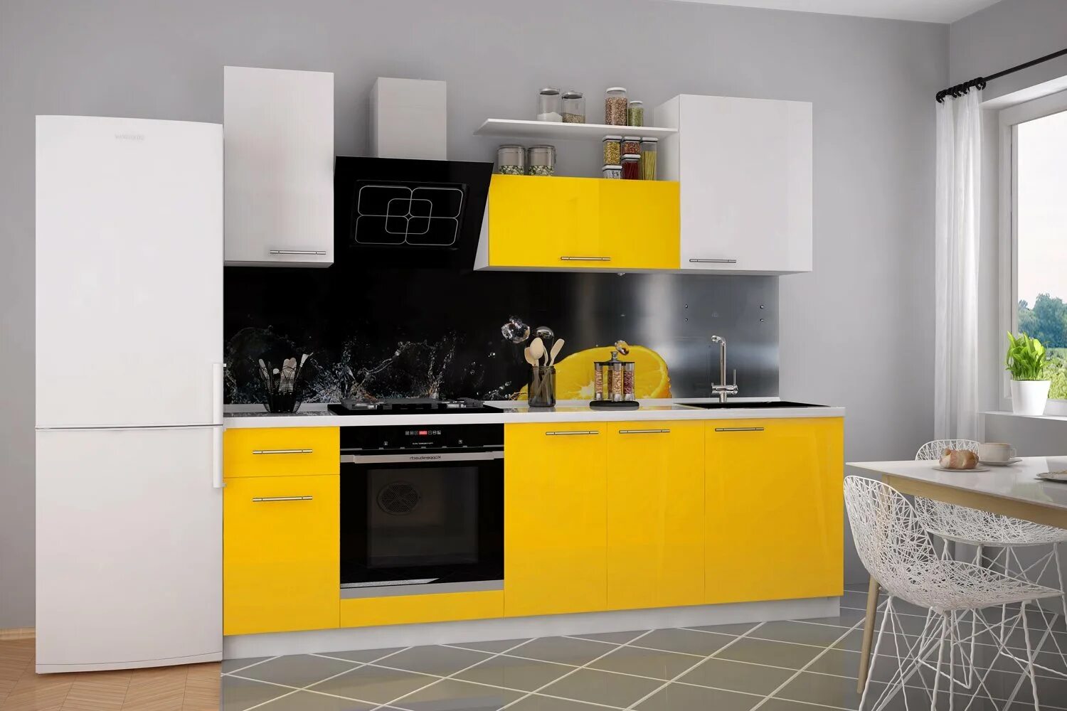 Кухонные гарнитуры желтый фото Кухонный гарнитур Сицилия 240х214х60 см, цвет корпус - белый шагрень, фасады - б