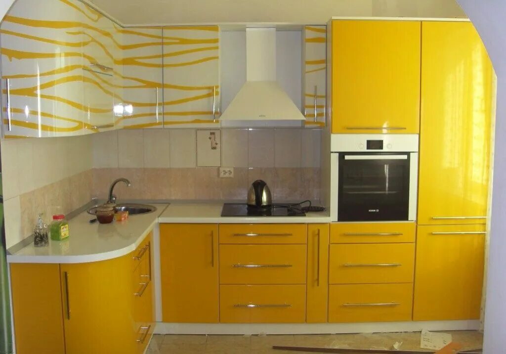 Кухонные гарнитуры желтый фото Кухни из МДФ под эмалью крашенные недорого, купить кухню из МДФ крашенный под эм
