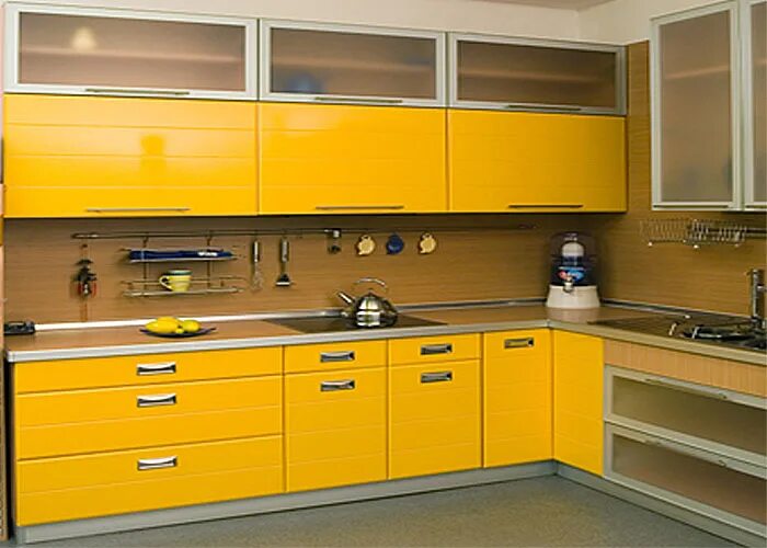 Кухонные гарнитуры желтый фото Кухни с фасадами МДФ в пленке ПВХ "Мебель ОК