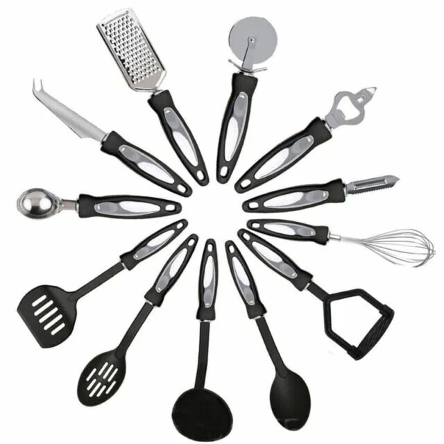 Кухонные инструменты и приспособления фото и названия Kabalo 12 Piece Stainless Steel Kitchen Cooking Utensil Set With Nylon Handles f