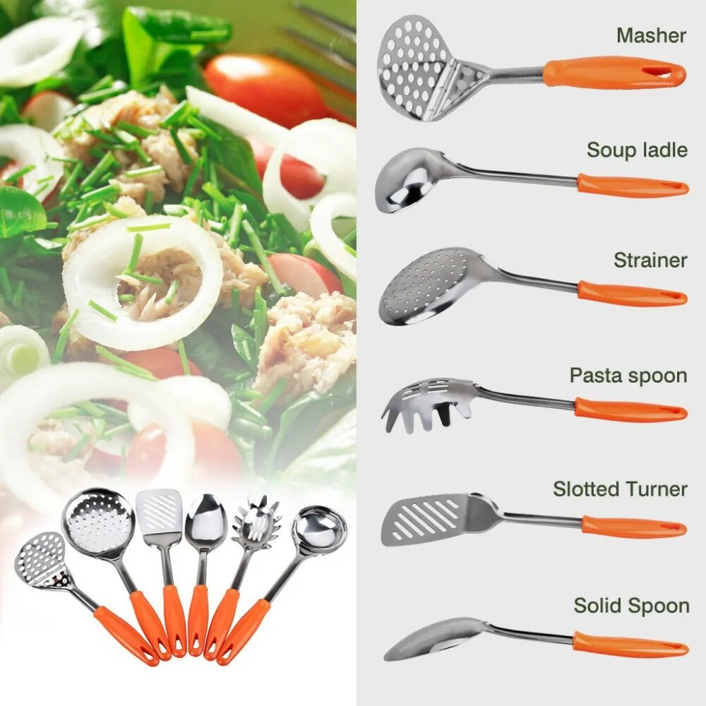 Кухонные инструменты и приспособления фото и названия Купить набор 6шт оранжевый здорового материалы посуда из нержавеющей стали кухни