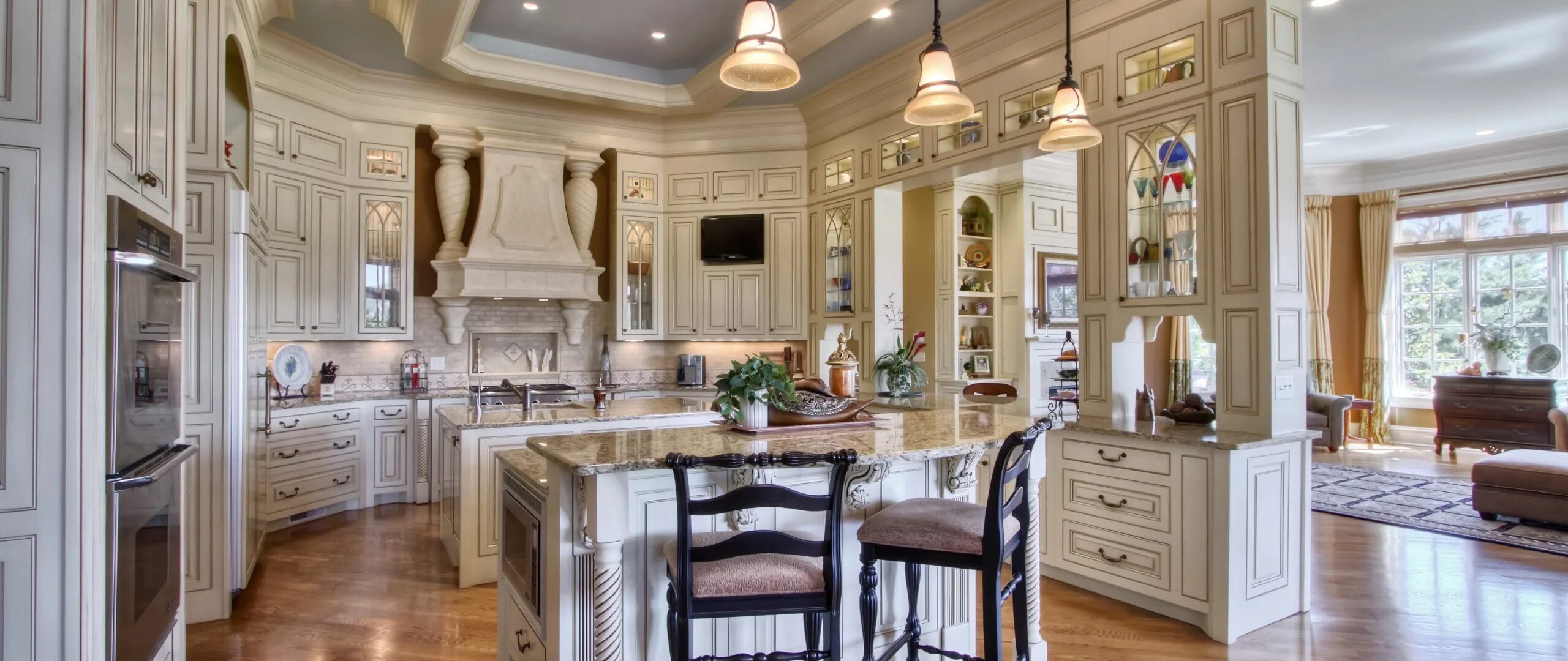 Кухонные интерьеры дмитрия ульянова Скачать обои стол, лампы, мебель, стулья, интерьер, кухня, ваза, раздел интерьер