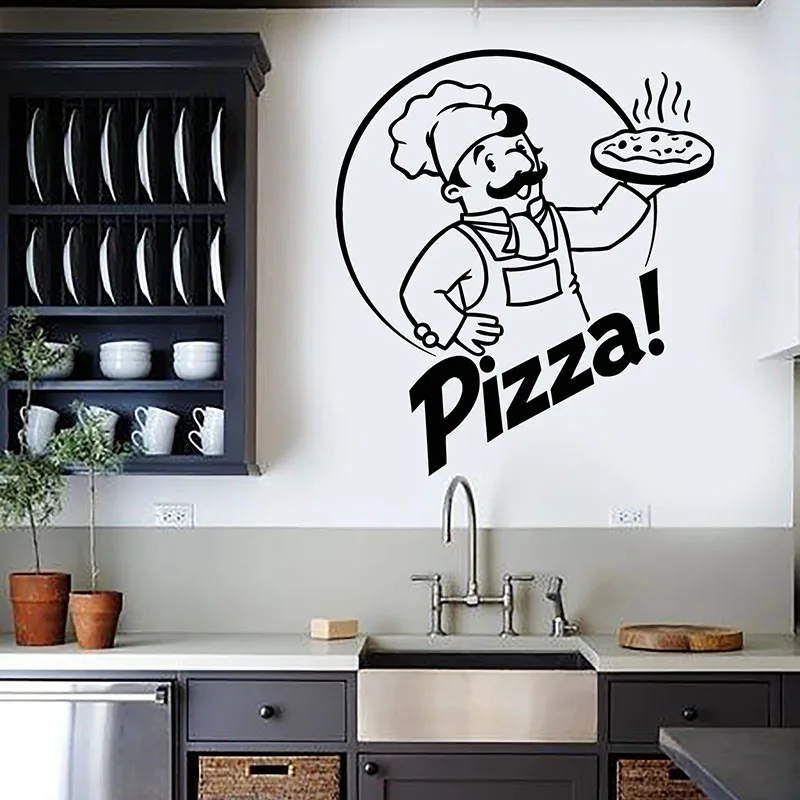 Кухонные интерьеры отзывы Настенная Наклейка шеф повара из мультфильма "пицца", "ресторан", "Кухня", декор
