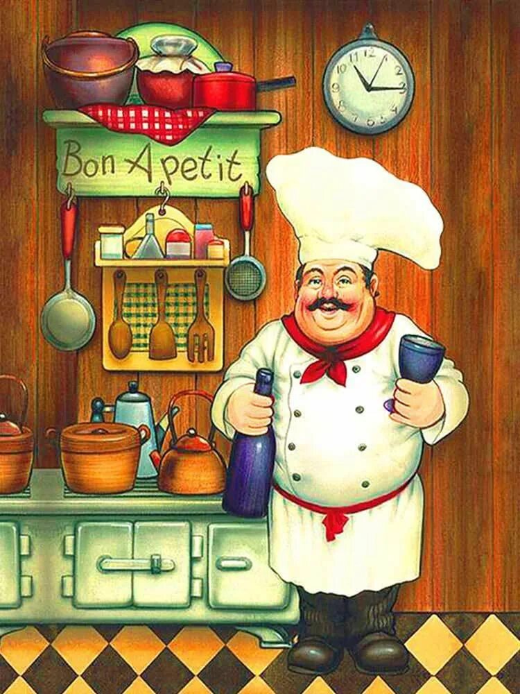 Кухонные картинки фото Алмазная мозаика на подрамнике Вышивка Живопись Картина стразами "Шеф-повар" 40х