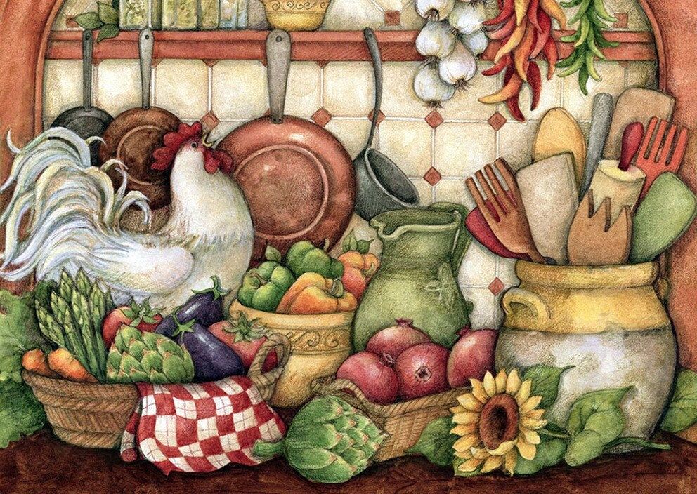 Кухонные картинки фото 5D Diamond Embroidery Beautiful Kichen DIY Kits Full Drill Picture 30*40 Home Wa