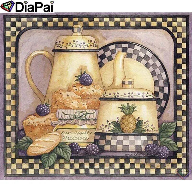 Кухонные картинки фото DIAPAI 5D DIY Алмазная Вышивка Полный Дисплей "чайный набор клубника" Алмазный р