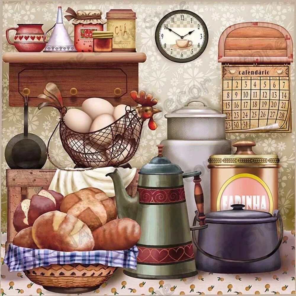 Кухонные картинки фото Алмазная мозаика на подрамнике Вышивка Живопись Картина стразами "Кухонная утвар