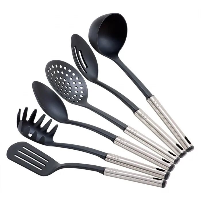 Кухонные комплекты фото Набор кухонных принадлежностей с подставкой 7 пр. нейлоновые с ручкой из нержаве