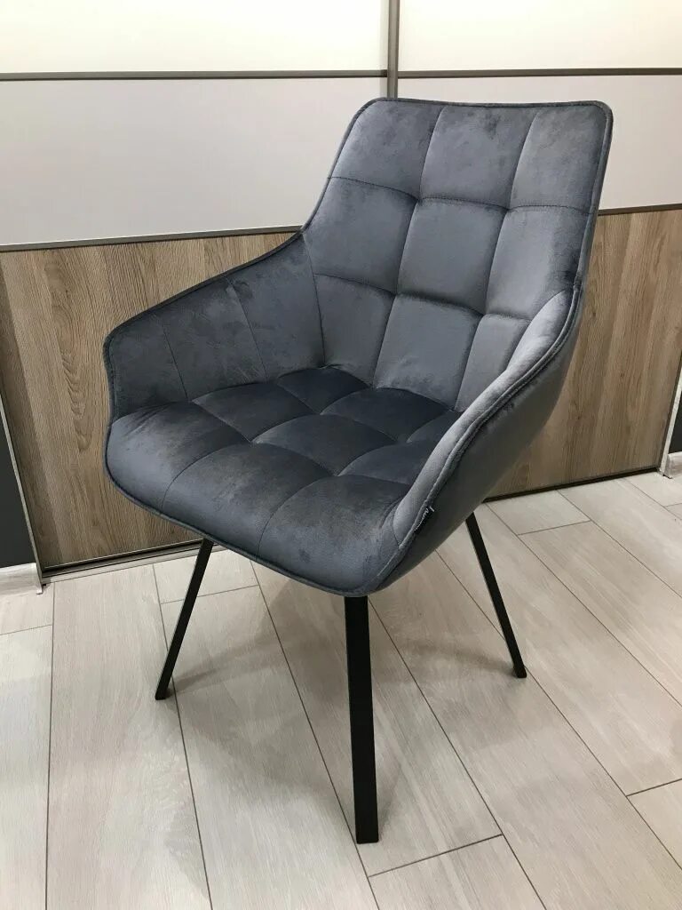 Кухонные кресла фото Кресло поворотное EMILE-GR черный металл / бархат антрацит в Санкт-Петербурге