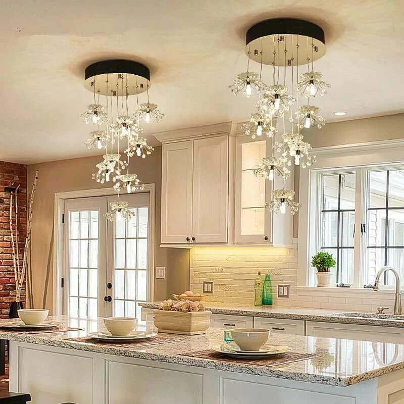 Кухонные люстры фото Современная хрустальная люстра, хромированный дизайн, светодиодная лампа для гос