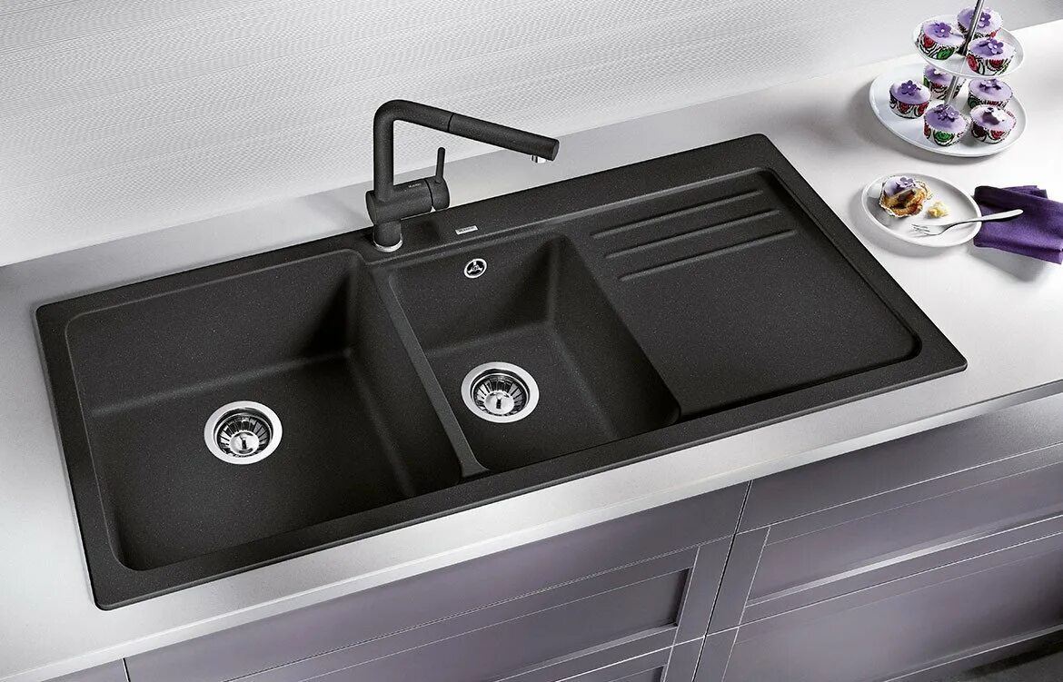Кухонные мойки фото Черная раковина для кухни - 62 фото