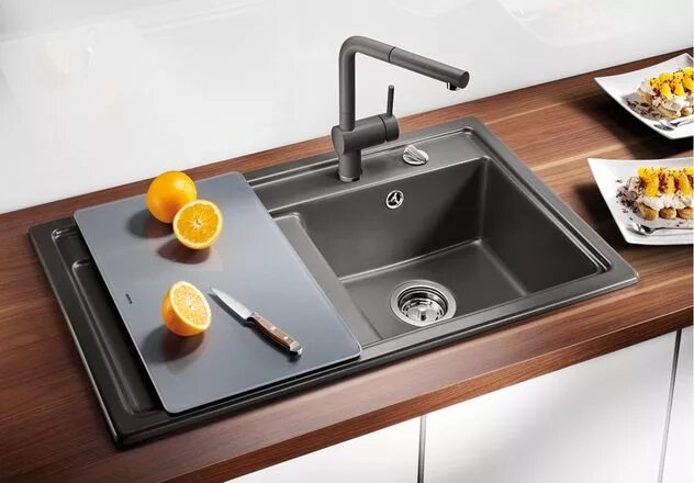 Кухонные мойки фото Мойка Blanco Zenar 45 S крыло слева темная скала в Санкт-Петербурге купите в офи