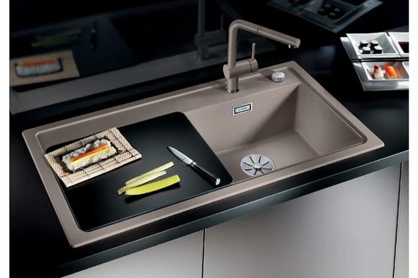 Кухонные мойки фото Купить Кухонная мойка Blanco ZENAR XL 6 S чаша справа, доска стекло клапан-автом