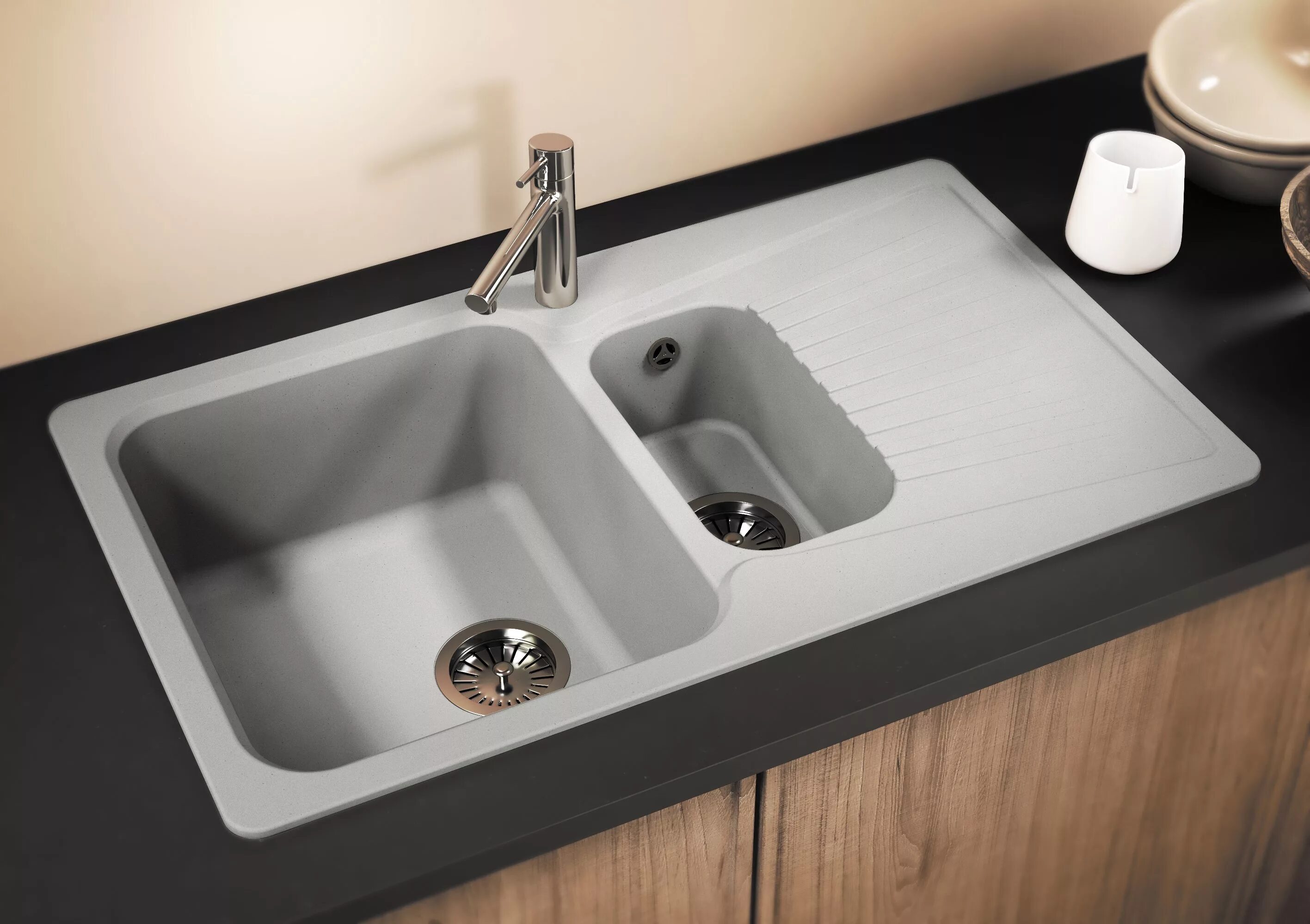 Кухонные мойки из искусственного камня фото Кухонная мойка Polygran F-18 хлопок купить по цене 7 200 руб. в интернет-магазин