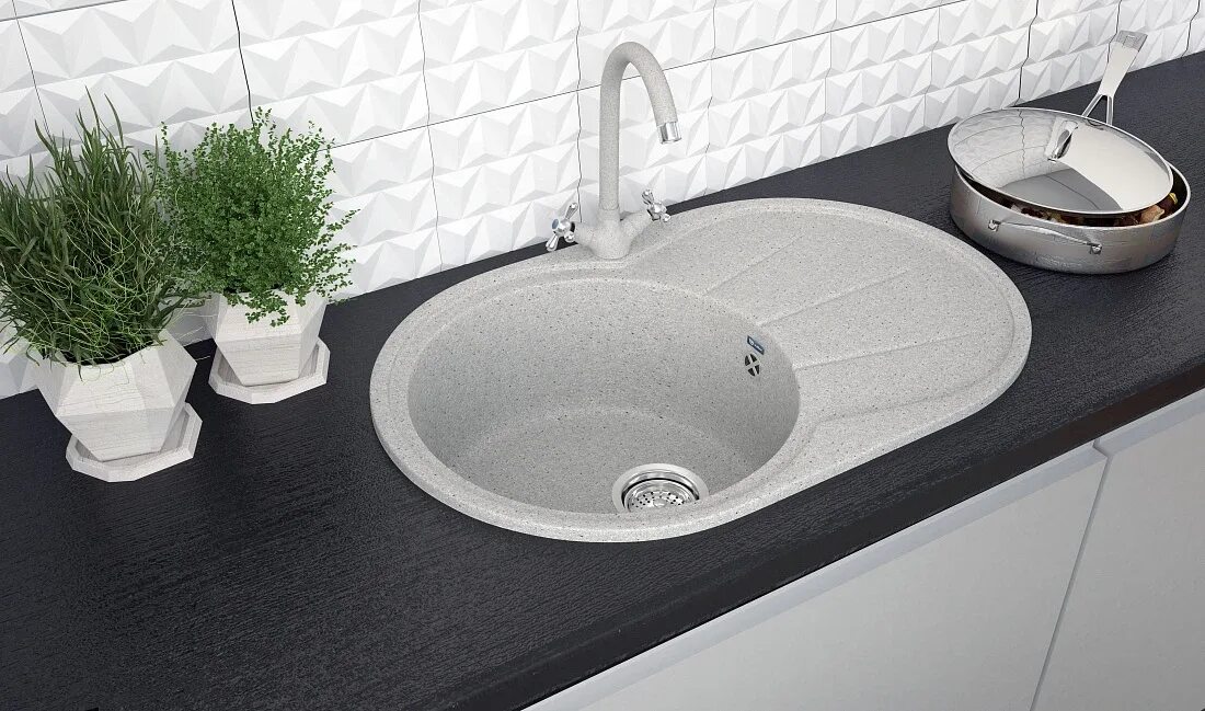 Кухонные мойки из искусственного камня фото Мойка кухонная Ulgran U-503-310 серая купить в Москве в магазине сантехники "Сат