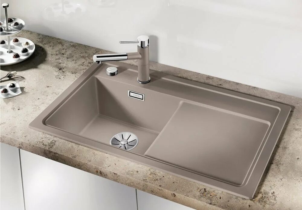 Кухонные мойки из искусственного камня фото Мойка кухонная Blanco Zenar 45S 523835 серый беж, левая - Купить в официальном и